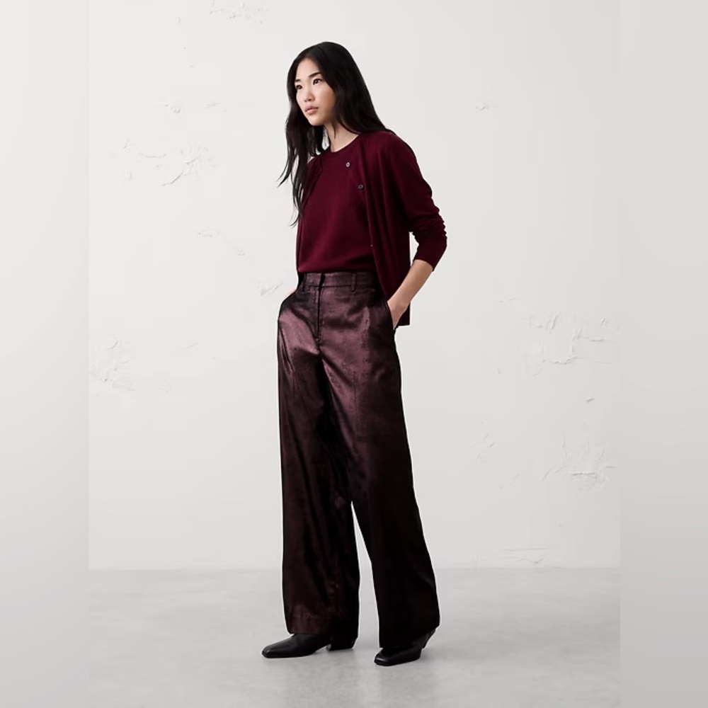NWT! Banana Republic Vino Rosso Metallic Wide-Leg Pant #830025 🌅4️⃣